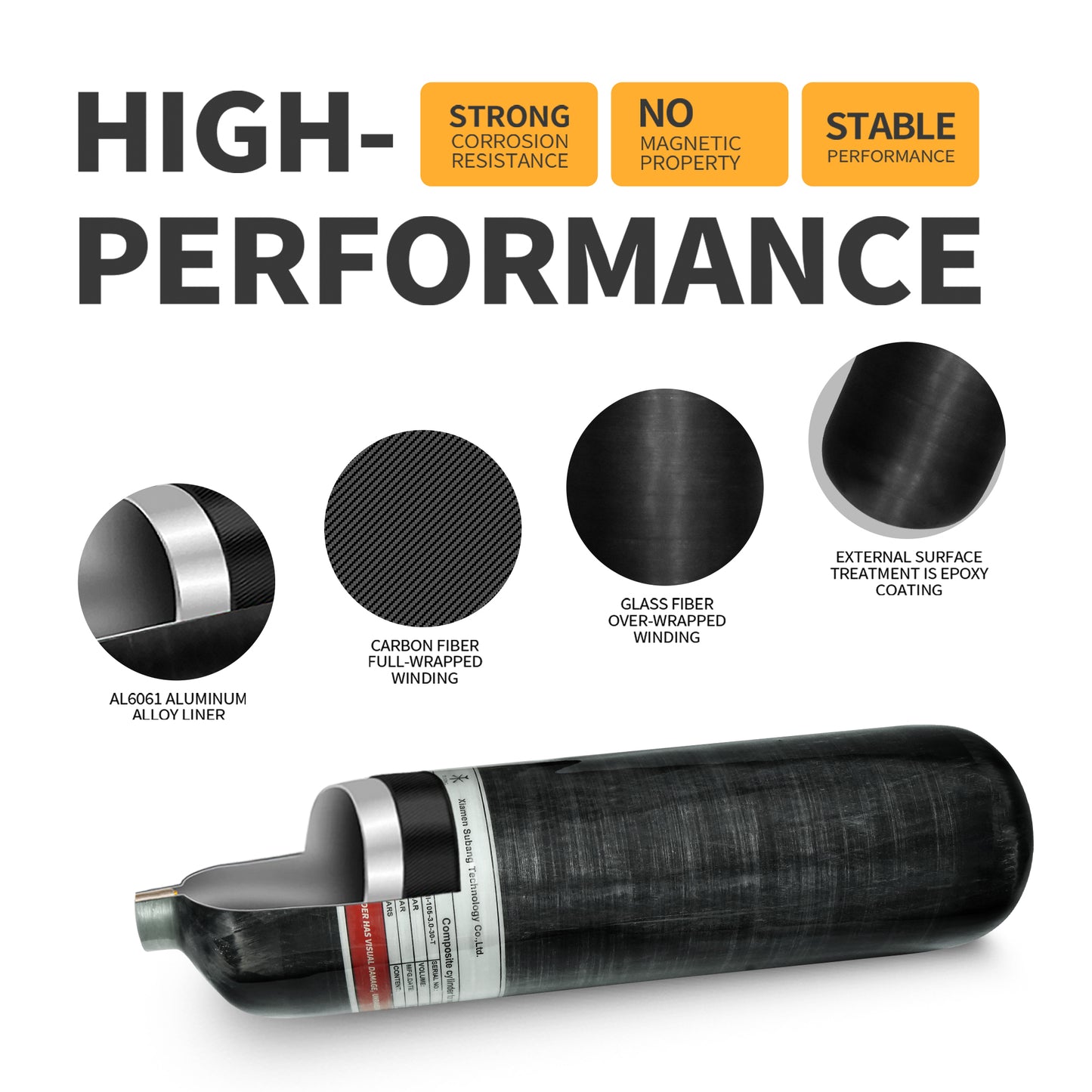 TUXING 4500Psi High Pressure Composite Cylinder, Scuba Tank, 3L Carbon Fiber Air Tank, CE Approved, Pcp Paintball Air Diving Tank (Empty Bottle) M18*1.5