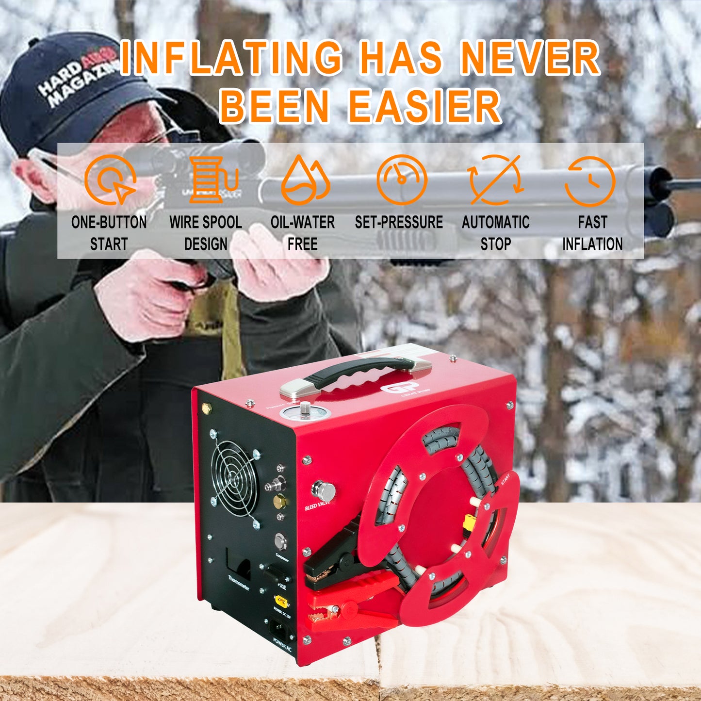 GreatPump TXES062 Portable Pcp Air Compressor,4500Psi/30Mpa High Pressure Air Compressor Paintball Scuba Tank HPA Pump Auto-Stop,Unique Vertical+Wire Spool Design