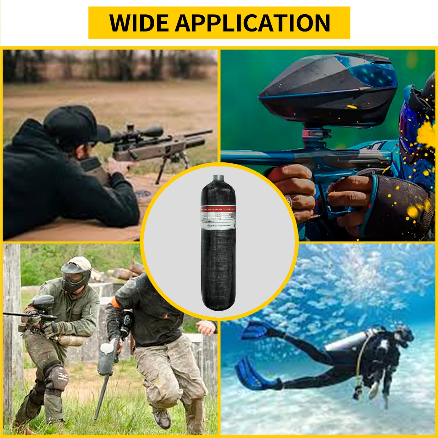 TUXING 4500Psi High Pressure Composite Cylinder, Scuba Tank, 3L Carbon Fiber Air Tank, CE Approved, Pcp Paintball Air Diving Tank (Empty Bottle) M18*1.5